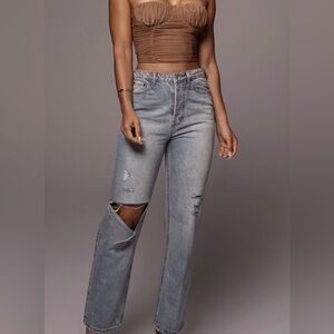 JLUXLABEL Blue Boyfriend Distressed Jeans